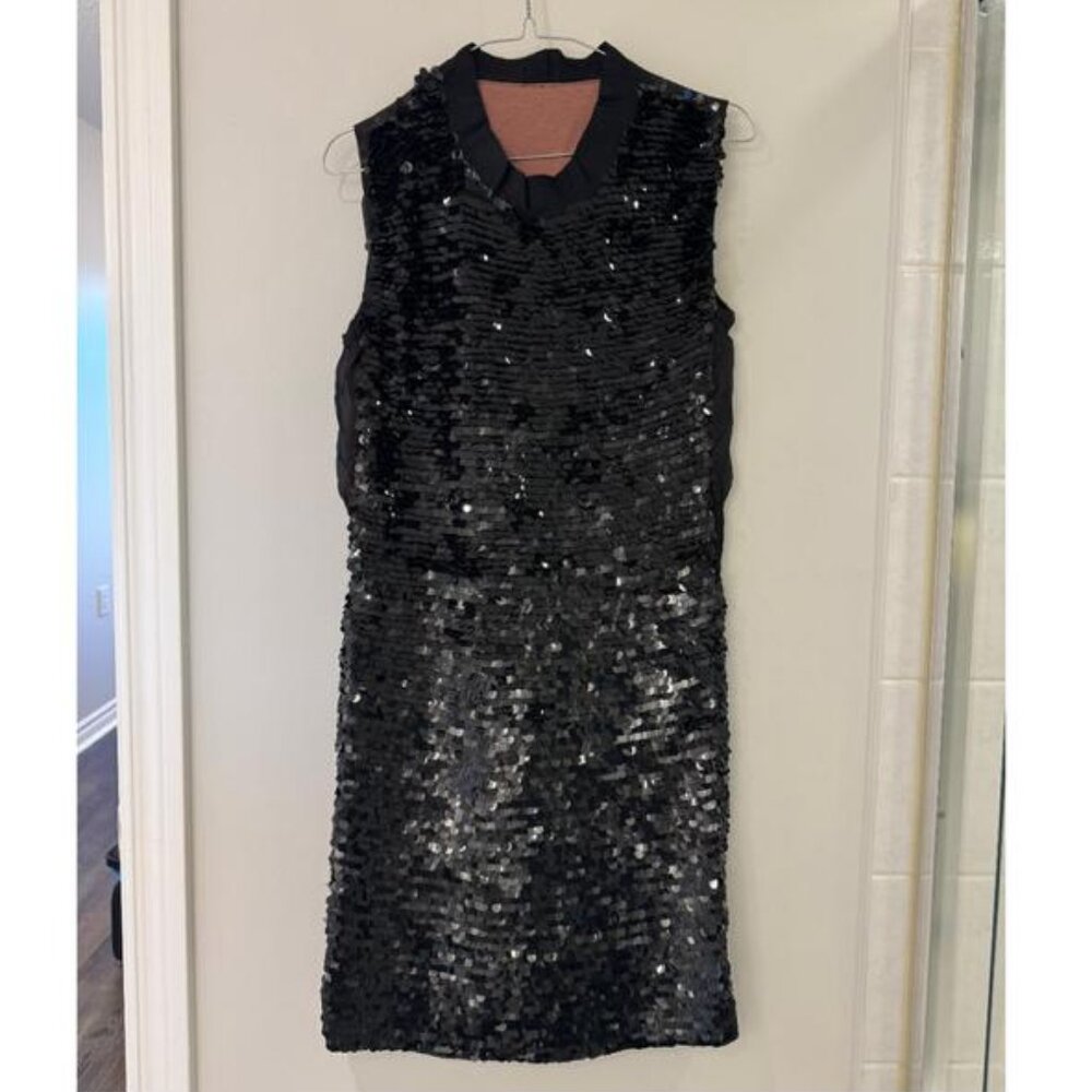 LANVIN Black Sequin Sleeveless Shift Dress